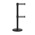 Montour Line Retractable Belt Dbl Roller Stanchion, 2.5ft Black Post  11ft. Bk/W Hs ME630D-BK-BWH-110